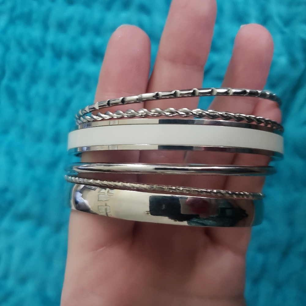 6 Pk Assorted Silver Bangle/ Bracelets - image 2